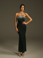 Leyati Strapless Crystal Fringe Bandage Dress