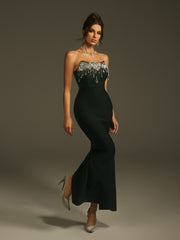Leyati Strapless Crystal Fringe Bandage Dress