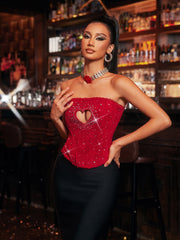 Ligia Strapless Heart Lace Crystal Top