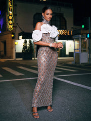 Liora Flower Sequin Crystal Maxi Dress