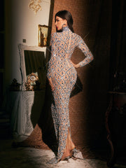 Liora High Neck Embellished Cutout Maxi Dress