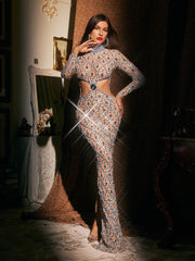 Liora High Neck Embellished Cutout Maxi Dress