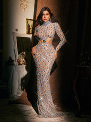 Liora High Neck Embellished Cutout Maxi Dress