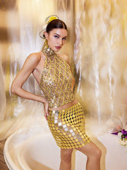 Liora Sequin Crystal Top In Gold