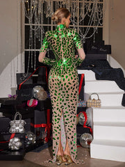 Livine Acrylic Embellished Mesh Maxi Dress