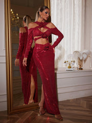 Lowen Flower Cutout Sequin Maxi Dress