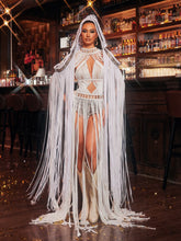 Luxyvar Fringe Knitted Hooded Cover Up In White