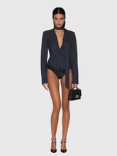 Lyren Plunge Neck Stripe Scarf Blazer