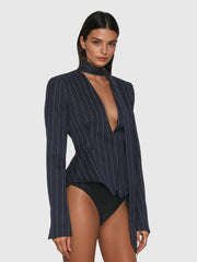 Lyren Plunge Neck Stripe Scarf Blazer
