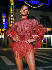 Macsen Rhinestone Fringe Bodysuit