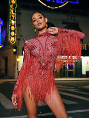 Macsen Rhinestone Fringe Bodysuit
