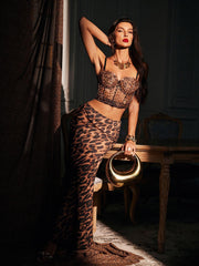 Mitchell Spaghetti Leopard Print Top In Brown