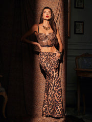 Mitchell Spaghetti Leopard Print Top In Brown