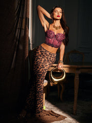 Mitchell Spaghetti Leopard Print Top In Red