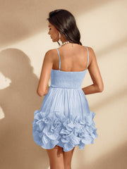 Naiya Spaghetti Flower Ruffle Mini Dress In Blue