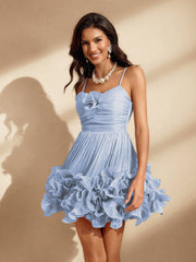 Naiya Spaghetti Flower Ruffle Mini Dress In Blue