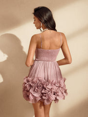 Naiya Spaghetti Flower Ruffle Mini Dress In Pink