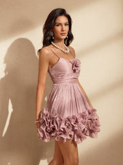 Naiya Spaghetti Flower Ruffle Mini Dress In Pink