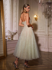 Nakia Strapless Ruched Mesh Midi Dress In Green