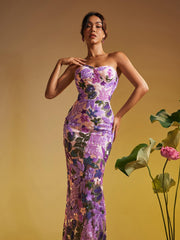 Nakoa Strapless Sequin Embroidered Maxi Dress In Purple