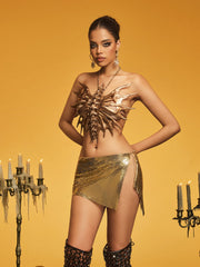 Naldrek Halterneck Butterfly Wing Armor Top In Gold