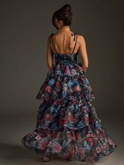 Nalima Floral Printed Skirt Set In Black