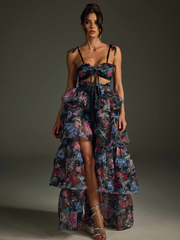 Nalima Floral Printed Skirt Set In Black