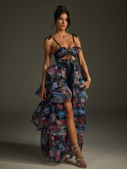 Nalima Floral Printed Skirt Set In Black