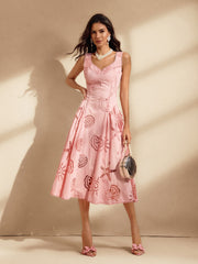 Nawra Sleeveless Cutout Embroidered Midi Dress