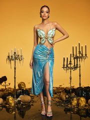 Nazrik Halterneck Butterfly Armor Top In Blue