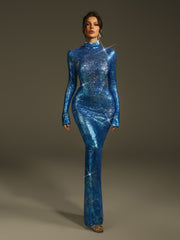 Nebraska Ombre Long Sleeve Hooded Maxi Dress In Sapphire