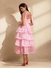 Nedra Bow Ruffle Tiered Midi Dress