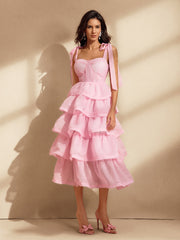 Nedra Bow Ruffle Tiered Midi Dress