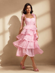 Nedra Bow Ruffle Tiered Midi Dress