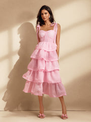 Nedra Bow Ruffle Tiered Midi Dress