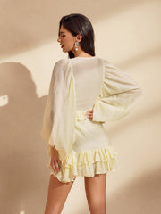 Nekoda Balloon Sleeve Ruffle Mini Dress In Apricot