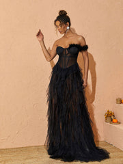 Titania One Shoulder Tulle Maxi Dress In Black