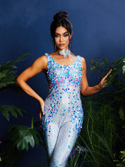 Nero Seashell Rhinestone Jumpsuit In Multi