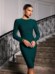 Nina Plunge Reversible Bandage Midi Dress In Green