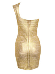 Novah Metallic Gold One Shoulder Bandage Dress