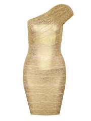 Novah Metallic Gold One Shoulder Bandage Dress