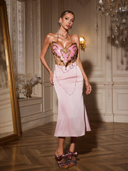 Nyrax Halterneck Chain Triangle Armor Top In Pink