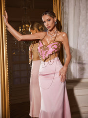 Nyrax Halterneck Chain Triangle Armor Top In Pink