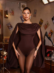Nyressa Cowl Neck Bodysuit In Brown