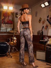 Nyrion Spaghetti Leopard Lace Pants Set