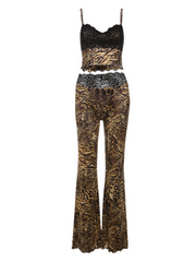 Nyrion Spaghetti Leopard Lace Pants Set
