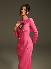 Oaelrix Backless Heart Rhinestone Maxi Dress