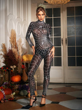 Octavia Cobweb Print Embellished Jumpsuit In Chocolate