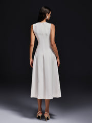 Ogima Sleeveless Flower Embroidered Midi Dress In White