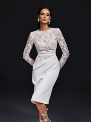 Ohnislav Long Sleeve Lace Midi Dress